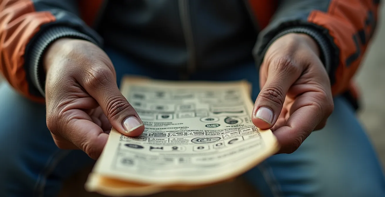 Gros plan sur les mains d'un motard consultant son solde de points sur un document officiel