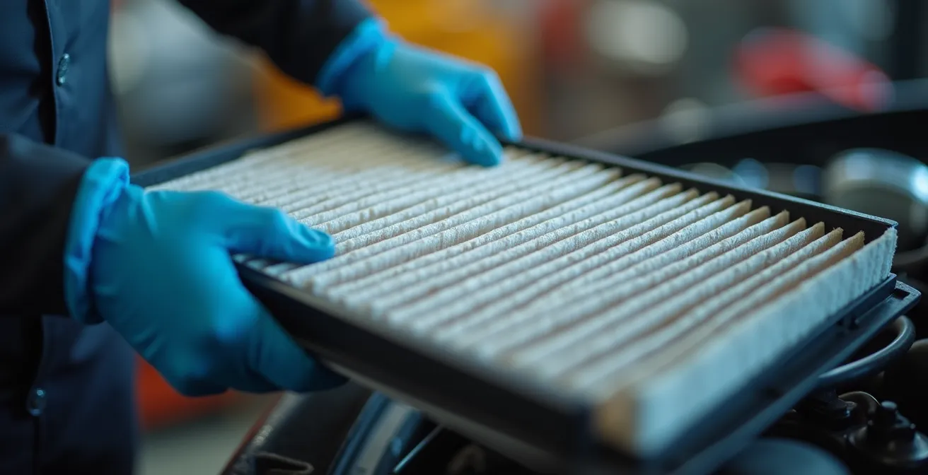 Mains avec gants mécaniques changeant un filtre à air de moto