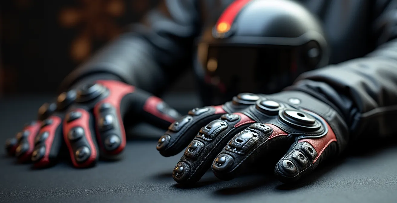 Équipement de protection moto disposé avec soin