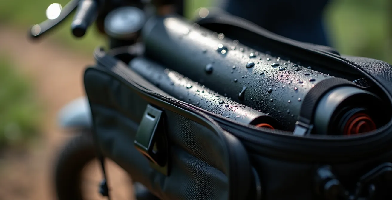 Système de rangement étanche pour documents moto fixé au cadre