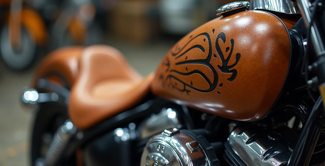 Gros plan sur les détails artisanaux d'une moto custom française